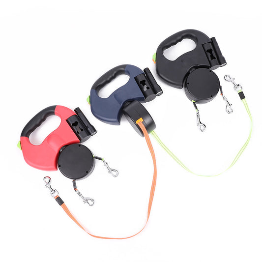 360° Reflective Dual Dog Leash with LED Lights - Retractable No-Tangle Swivel for Small Dogs