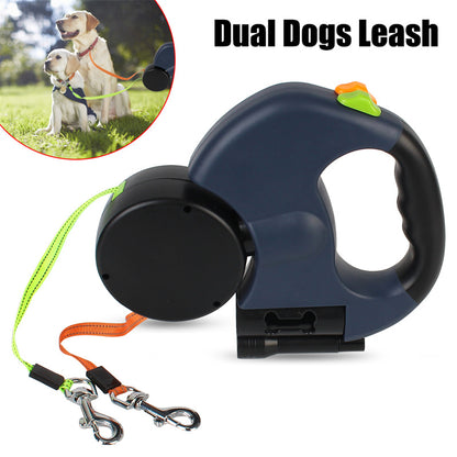 360° Reflective Dual Dog Leash with LED Lights - Retractable No-Tangle Swivel for Small Dogs
