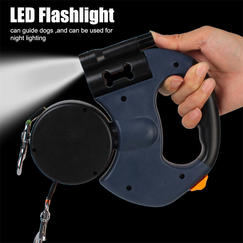 360° Reflective Dual Dog Leash with LED Lights - Retractable No-Tangle Swivel for Small Dogs
