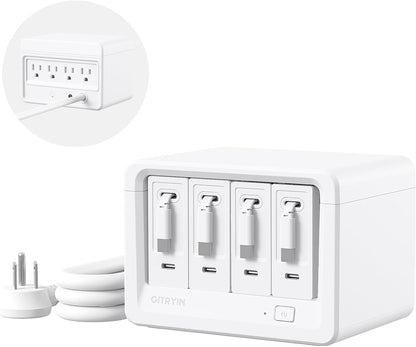 12-In-1 Desktop Charging Station with 4 Retractable Wall Chargers, 40W USB-C Power Strip with 4 AC, 4 USB C, 4 Type-C 31.5In Cables, Extension Cord with 1020J Surge Protection for Home Office