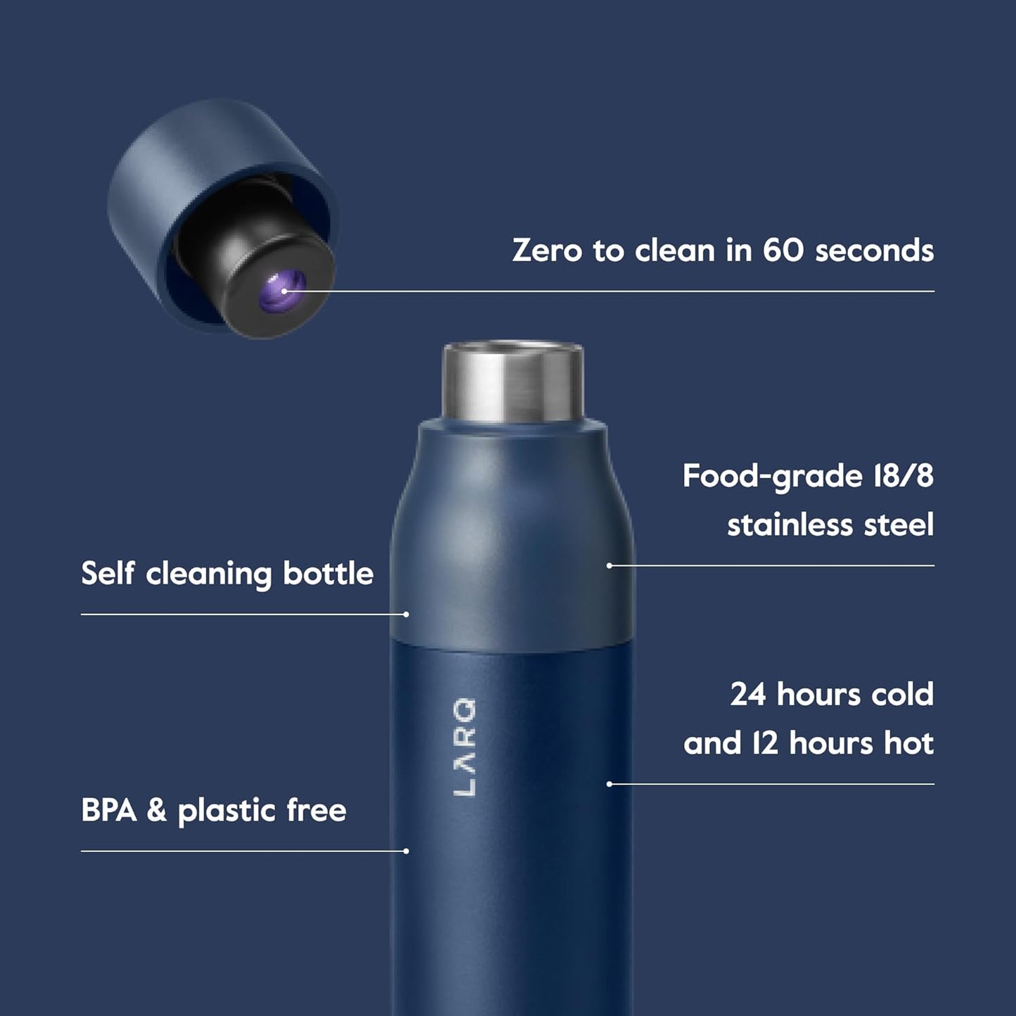 Bottle Purevis 17 Oz - Self-Cleaning and Insulated Stainless Steel Water Bottle with UV Water Purifier and Award-Winning Design | Reusable & Travel Friendly, Monaco Blue