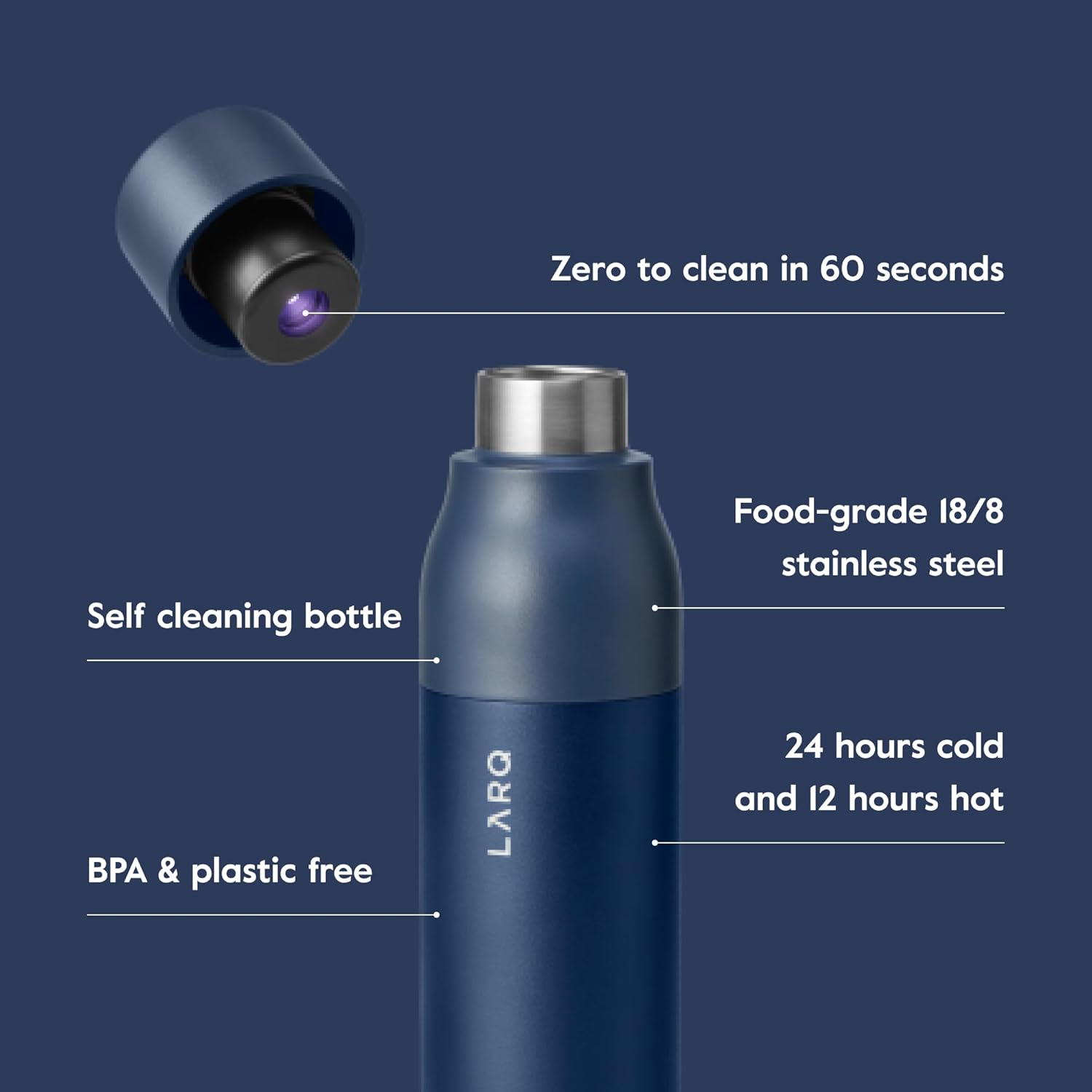 Bottle Purevis 17 Oz - Self-Cleaning and Insulated Stainless Steel Water Bottle with UV Water Purifier and Award-Winning Design | Reusable & Travel Friendly, Monaco Blue