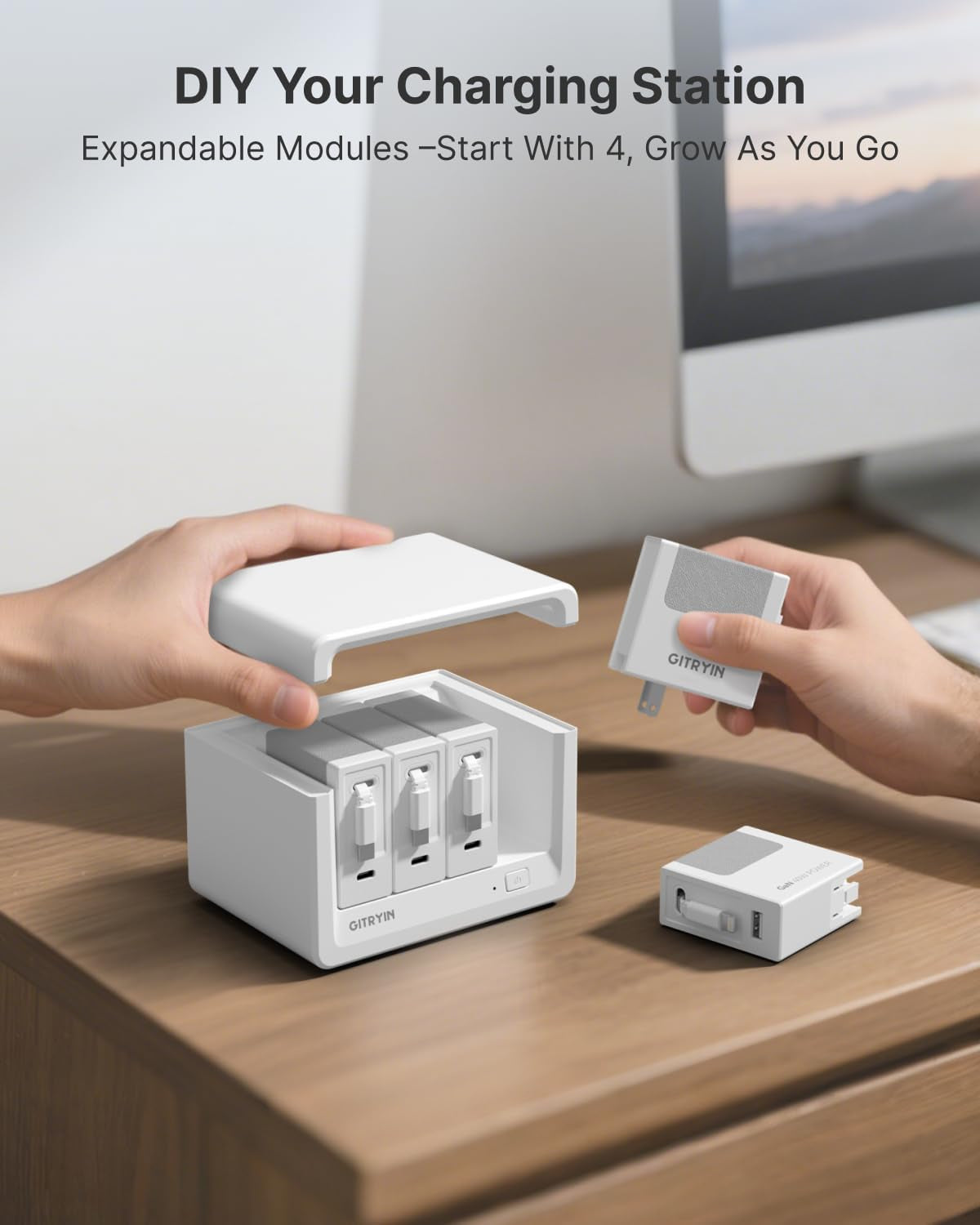 12-In-1 Desktop Charging Station with 4 Retractable Wall Chargers, 40W USB-C Power Strip with 4 AC, 4 USB C, 4 Type-C 31.5In Cables, Extension Cord with 1020J Surge Protection for Home Office