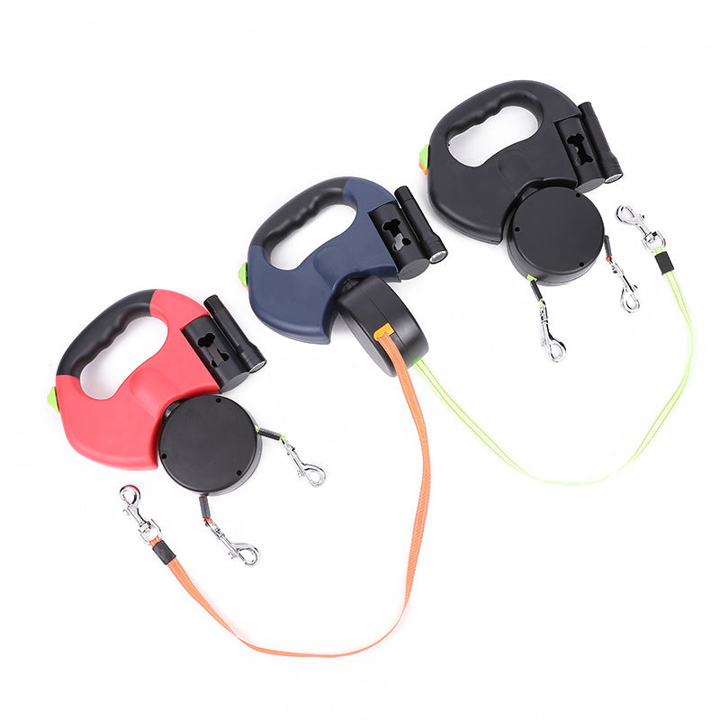 360° Reflective Dual Dog Leash with LED Lights - Retractable No-Tangle Swivel for Small Dogs