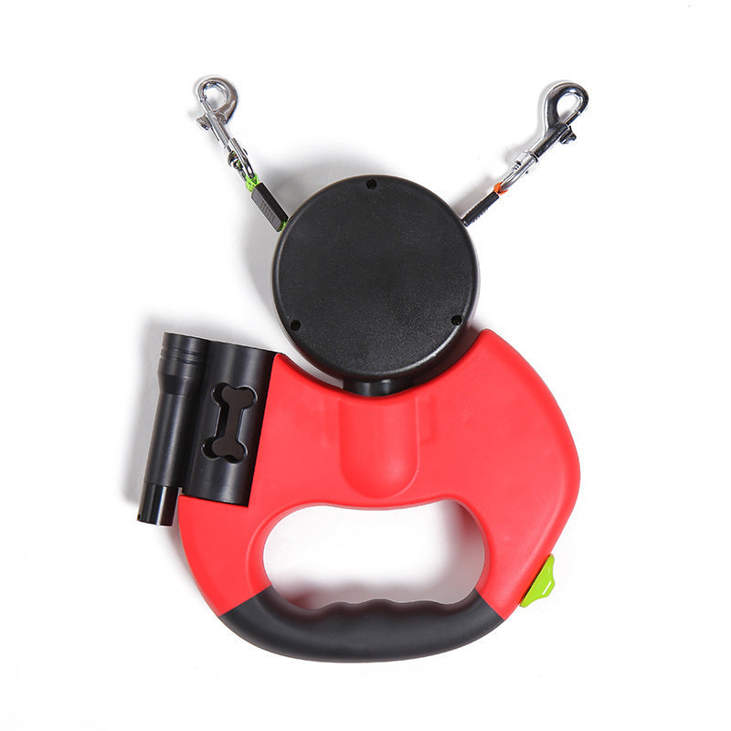 360° Reflective Dual Dog Leash with LED Lights - Retractable No-Tangle Swivel for Small Dogs